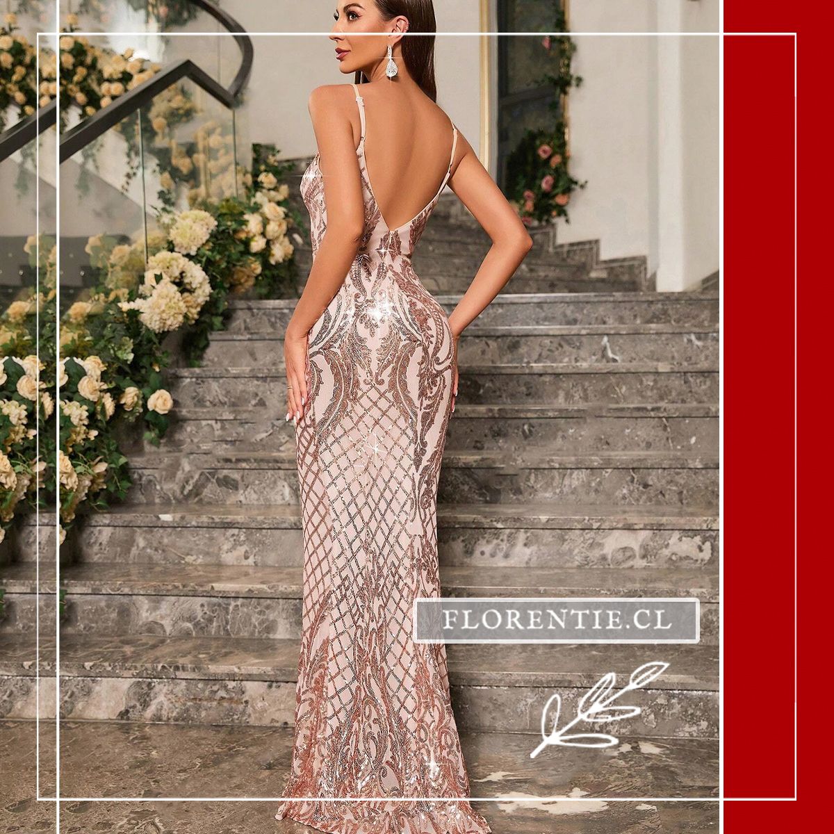 Vestido dorado largo ajustado Sara - Imagen 8