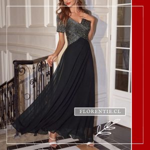 Vestido fiesta negro y plateado Baptiste