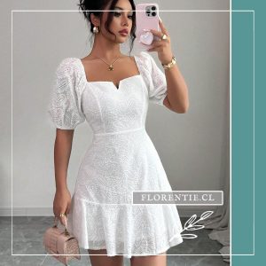 Vestido de broderie blanco corto Albori