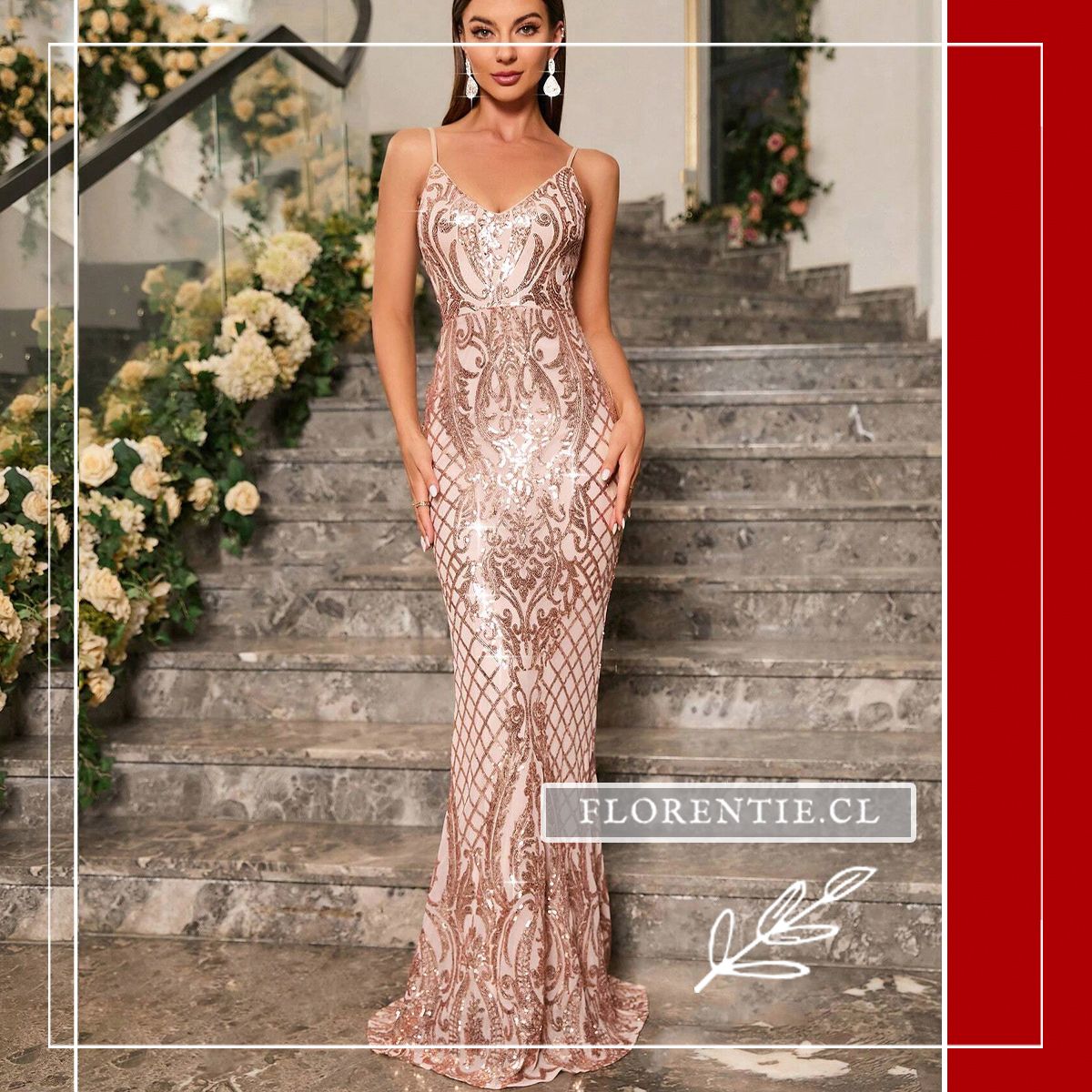 Vestido dorado largo ajustado Sara - Imagen 3