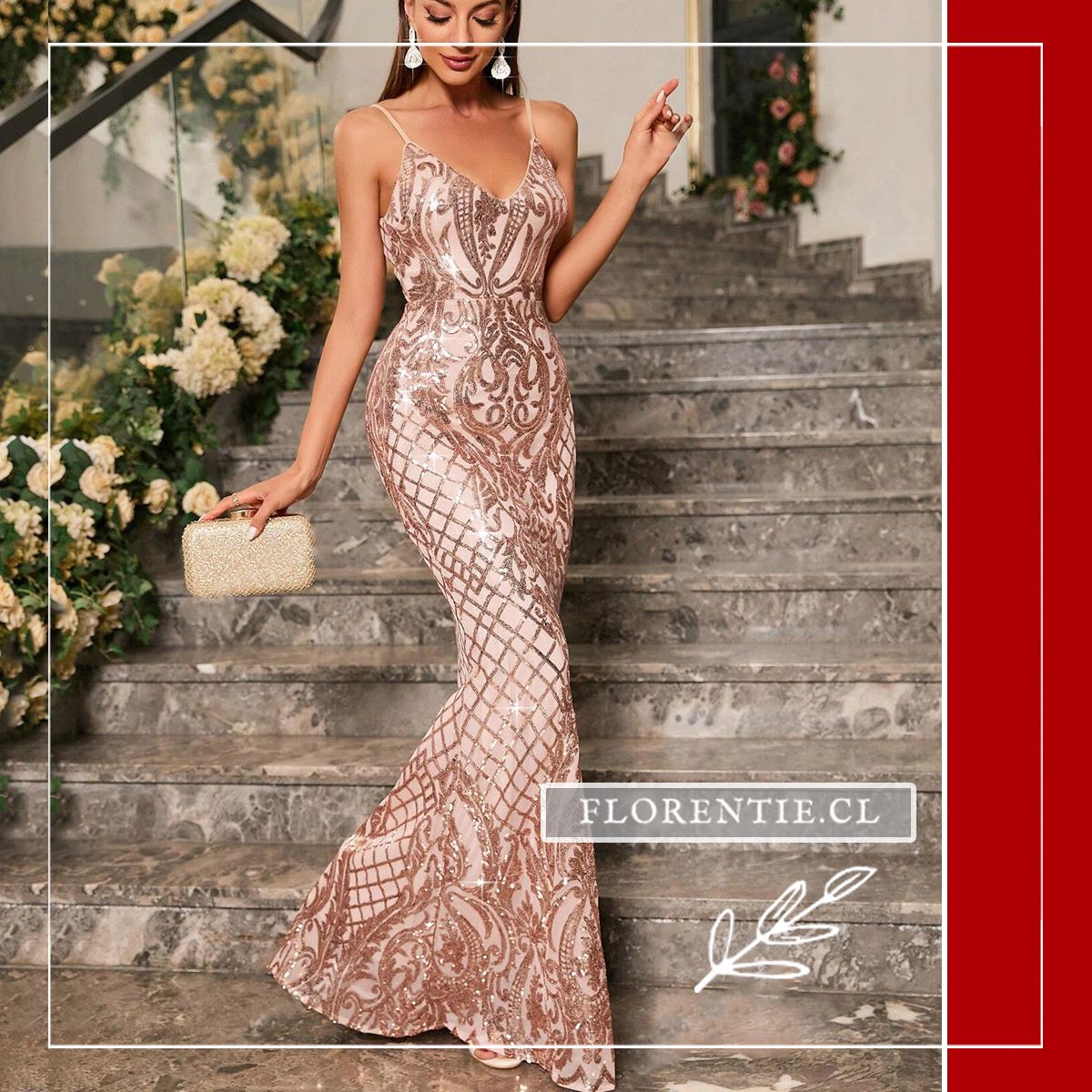 Vestido dorado largo ajustado Sara - Imagen 2
