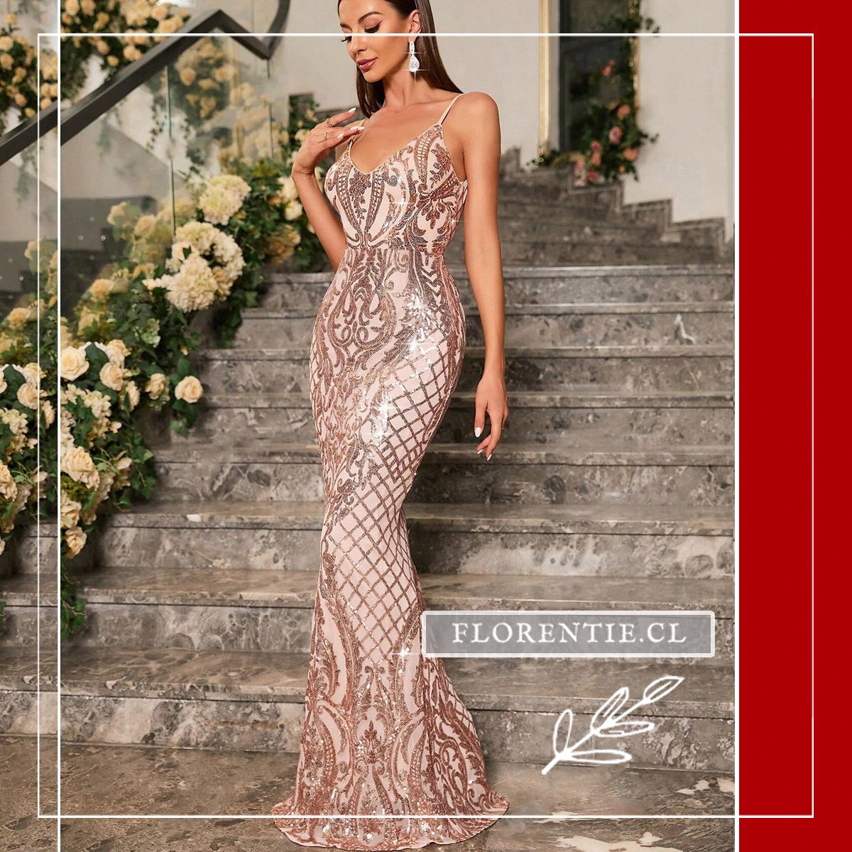 Vestido dorado largo ajustado Sara - Imagen 6