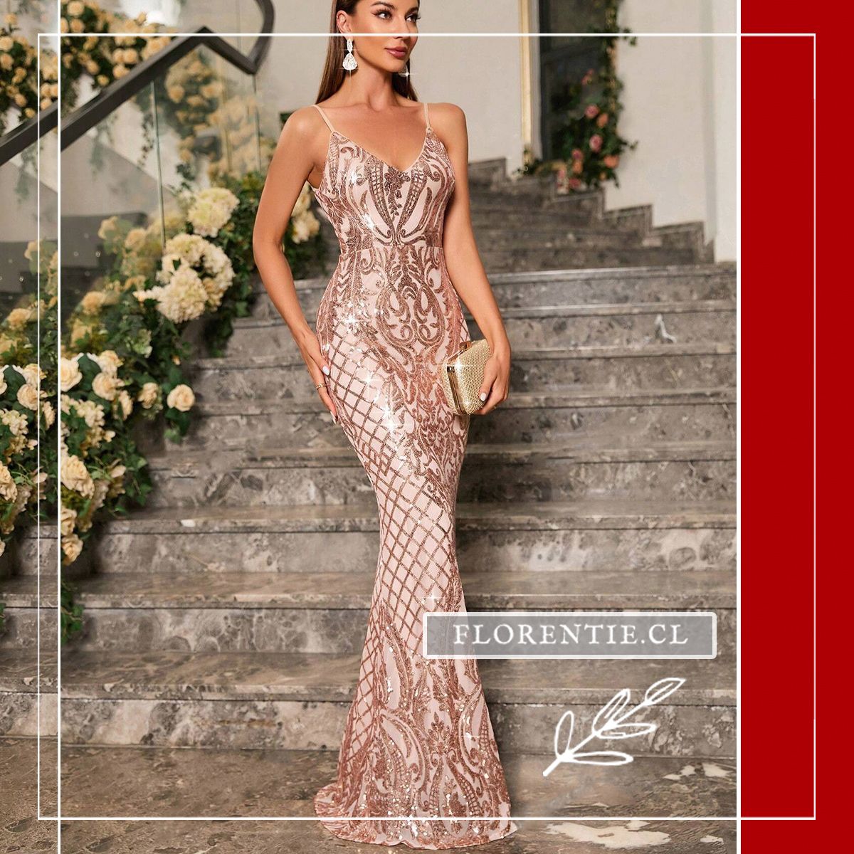 Vestido dorado largo ajustado Sara - Imagen 7