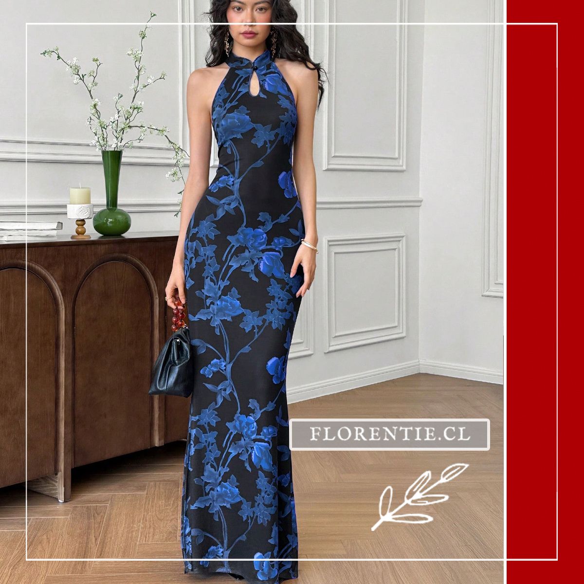 Vestido fiesta cuello mao Olive - Imagen 6