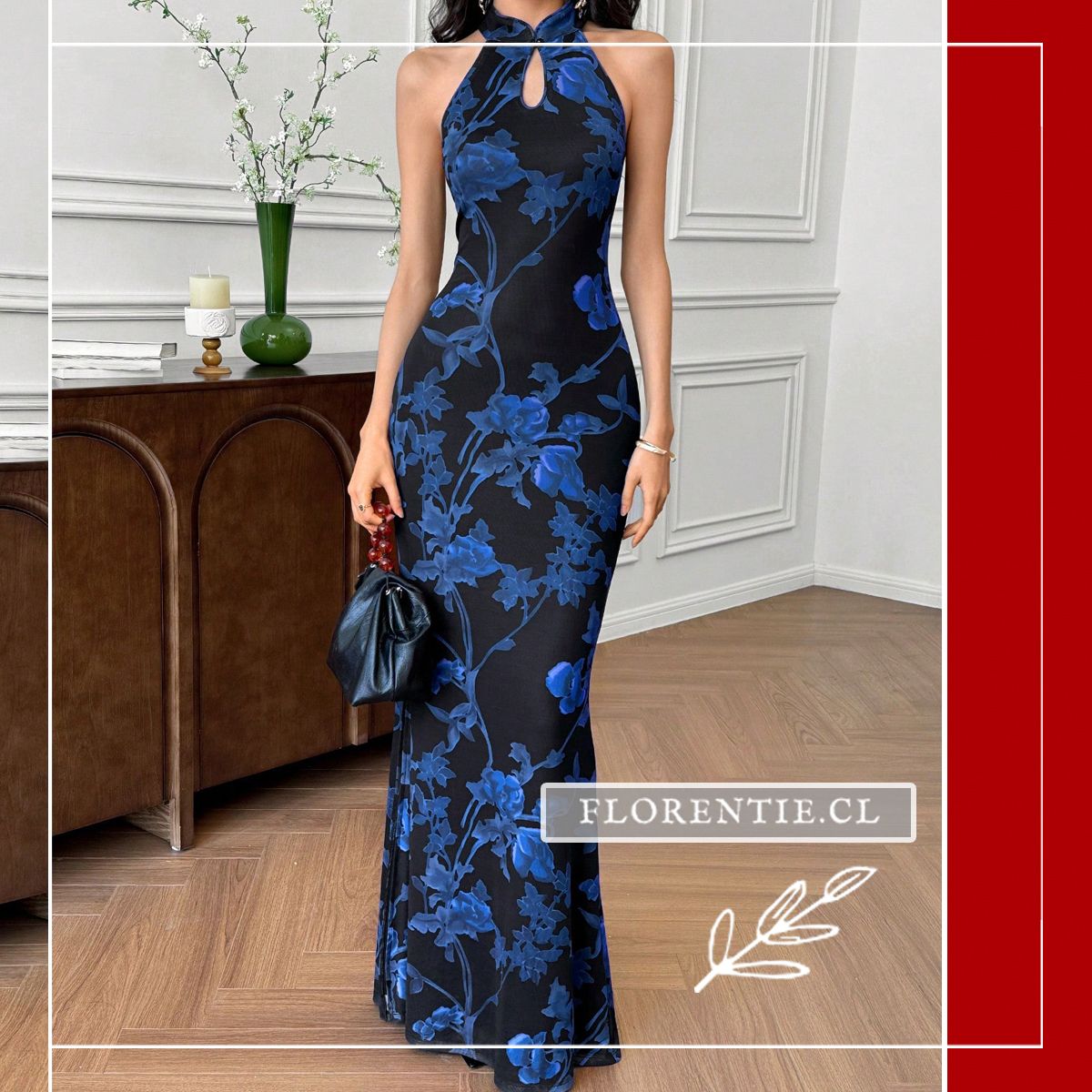 Vestido fiesta cuello mao Olive - Imagen 4
