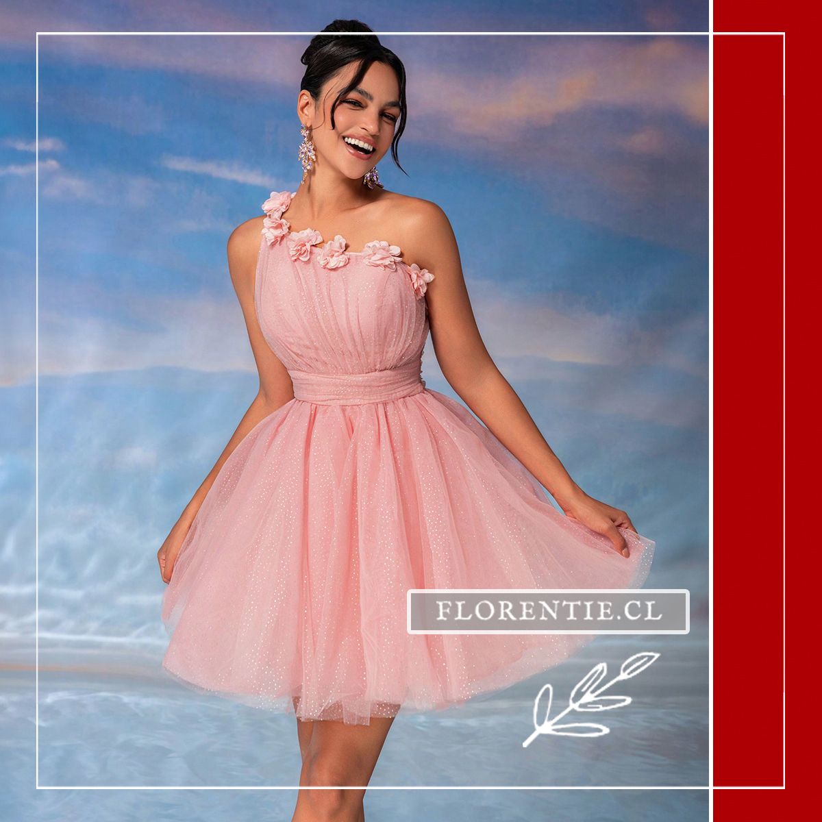 Vestido corto rosa un hombro Alanis - Imagen 3
