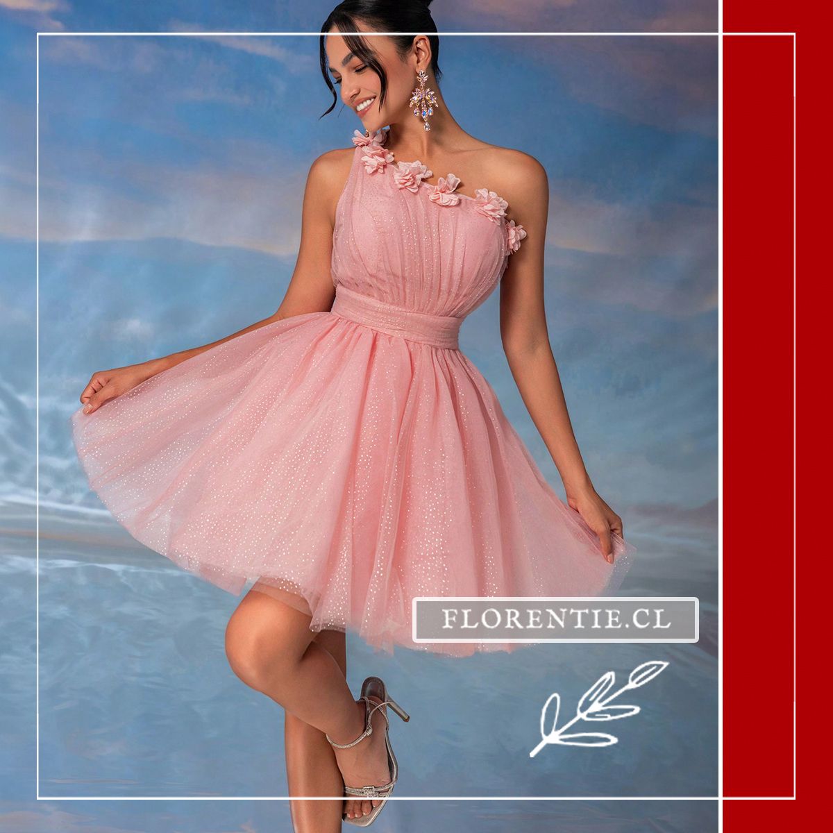 Vestido corto rosa un hombro Alanis - Imagen 2