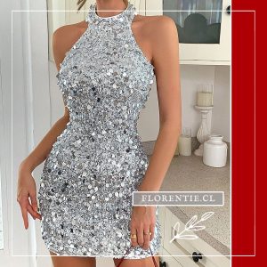 Vestido lentejuelas plata corto Casilda