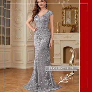 Vestido plateado con flores Margret