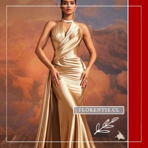 Vestido Dorado Satinado con Drapeado (Edición Gala)