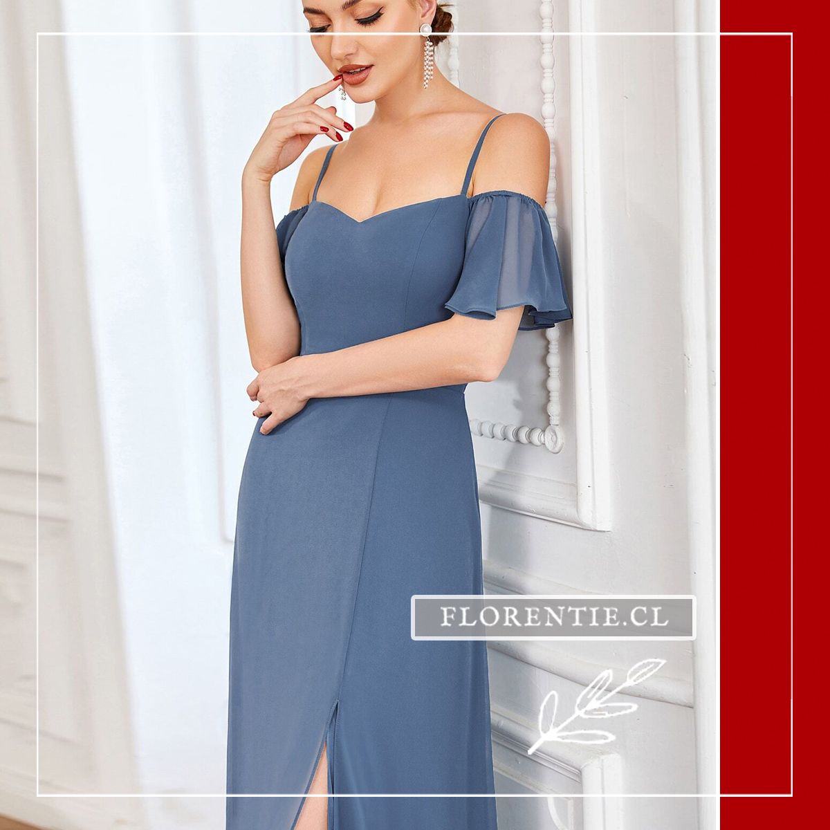 Vestido de Fiesta Gasa Hombros Caídos y Tirantes (Cold Shoulder) - Imagen 4