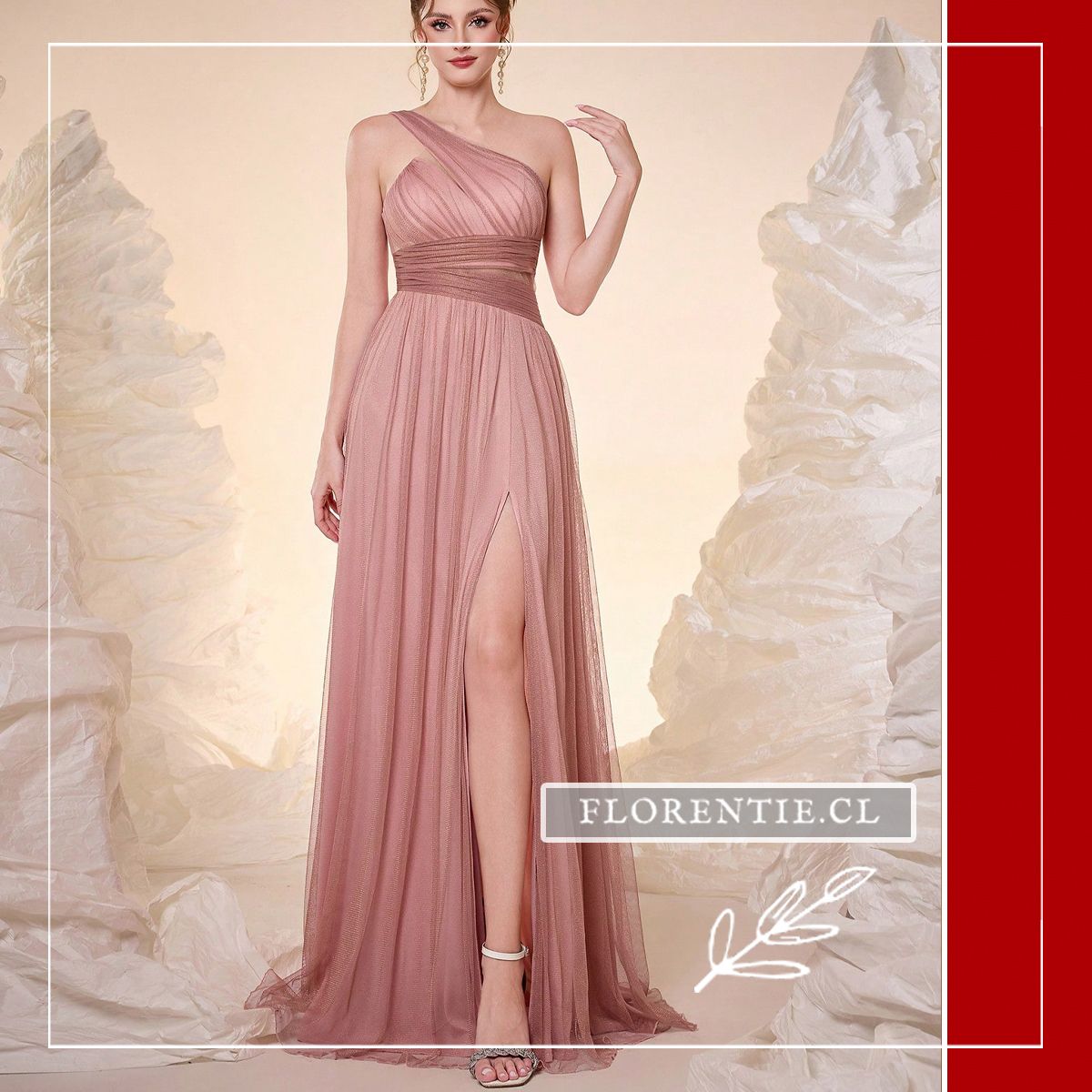 Vestido de Fiesta Metalizado Plisado Asimétrico Cut Out