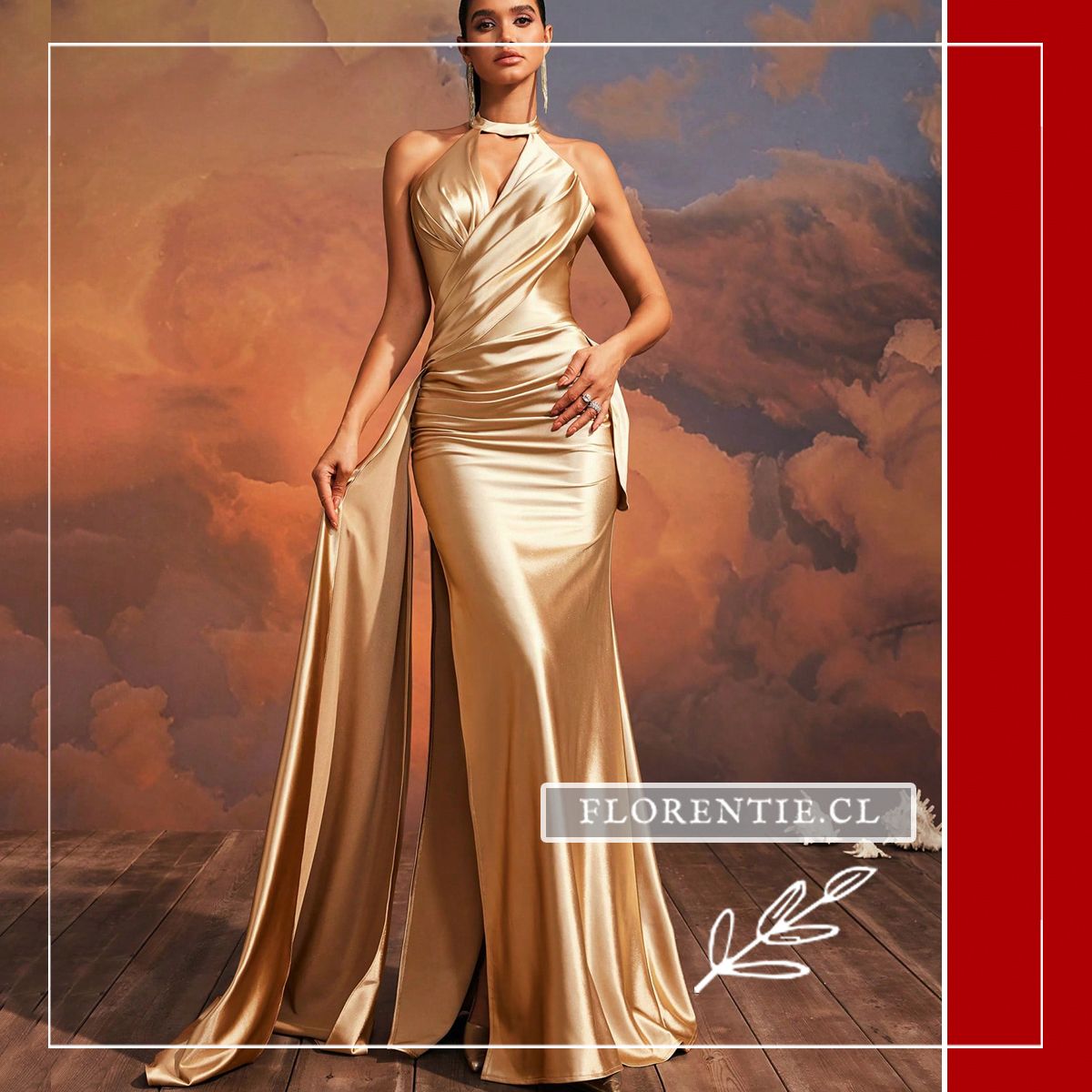 Vestido Dorado Satinado con Drapeado (Edición Gala) - Imagen 6