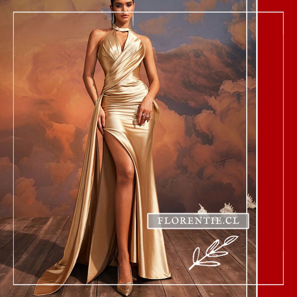 Vestido Dorado Satinado con Drapeado (Edición Gala) - Imagen 9