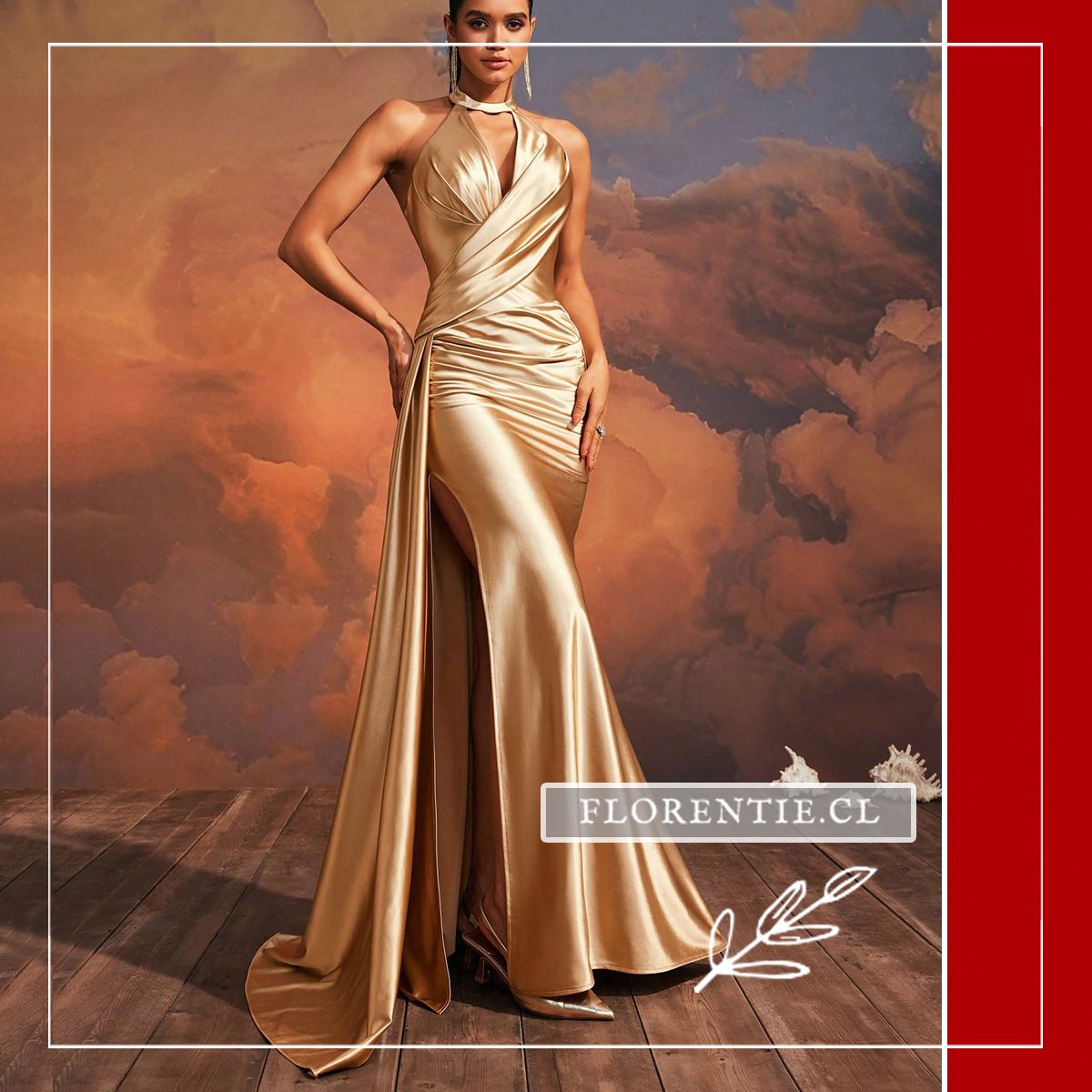Vestido Dorado Satinado con Drapeado (Edición Gala) - Imagen 4