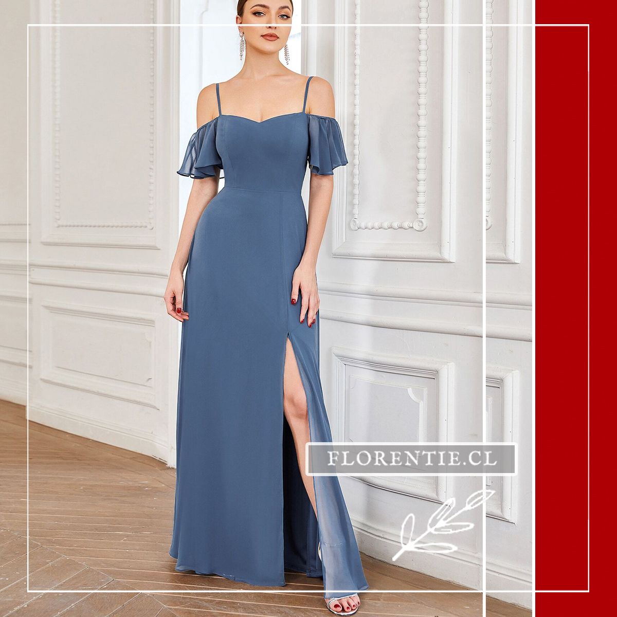 Vestido de Fiesta Gasa Hombros Caídos y Tirantes (Cold Shoulder) - Imagen 6