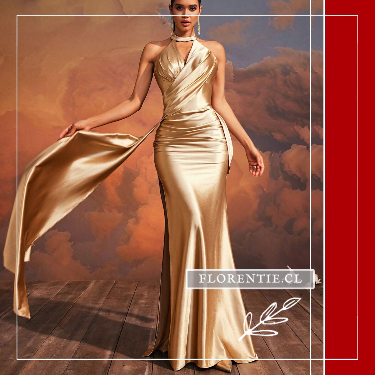 Vestido Dorado Satinado con Drapeado (Edición Gala) - Imagen 3