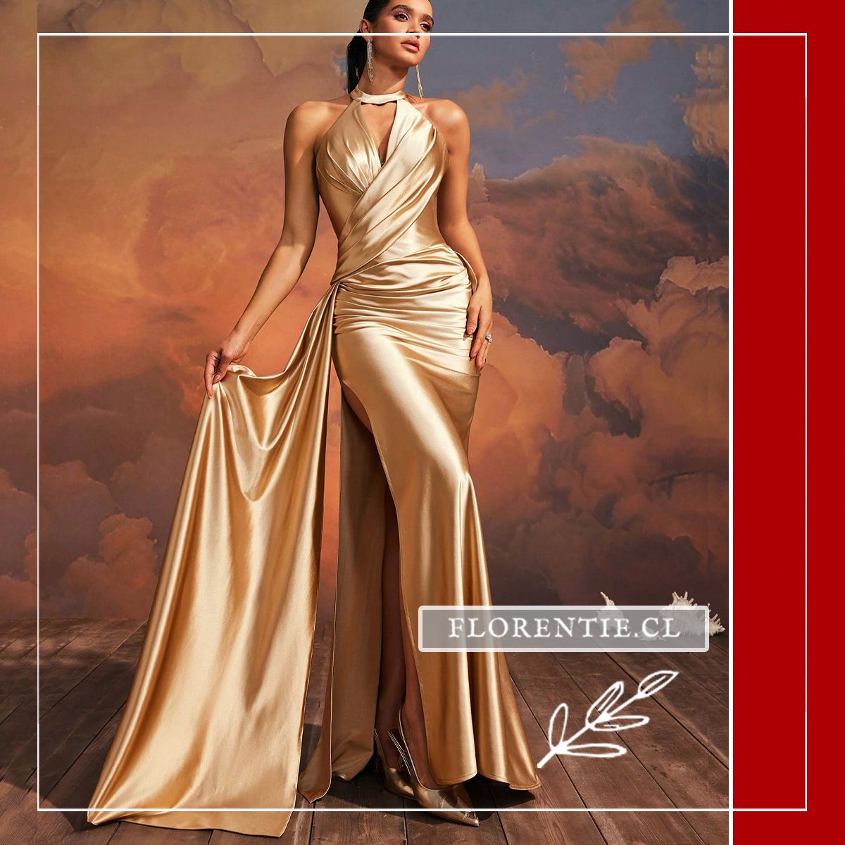 Vestido Dorado Satinado con Drapeado (Edición Gala) - Imagen 7