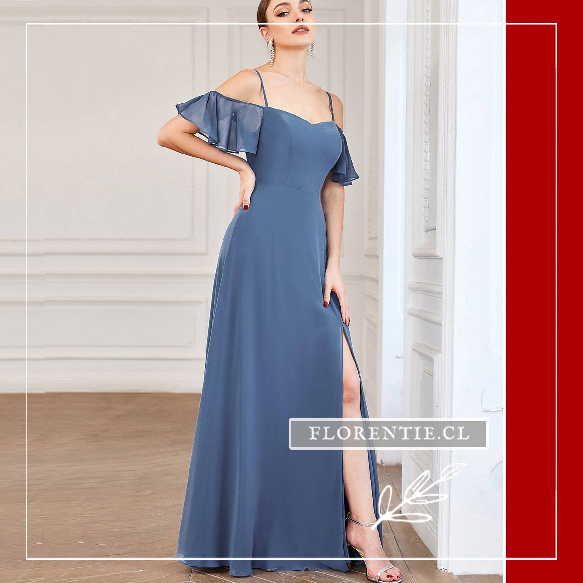 Vestido de Fiesta Gasa Hombros Caídos y Tirantes (Cold Shoulder) - Imagen 5