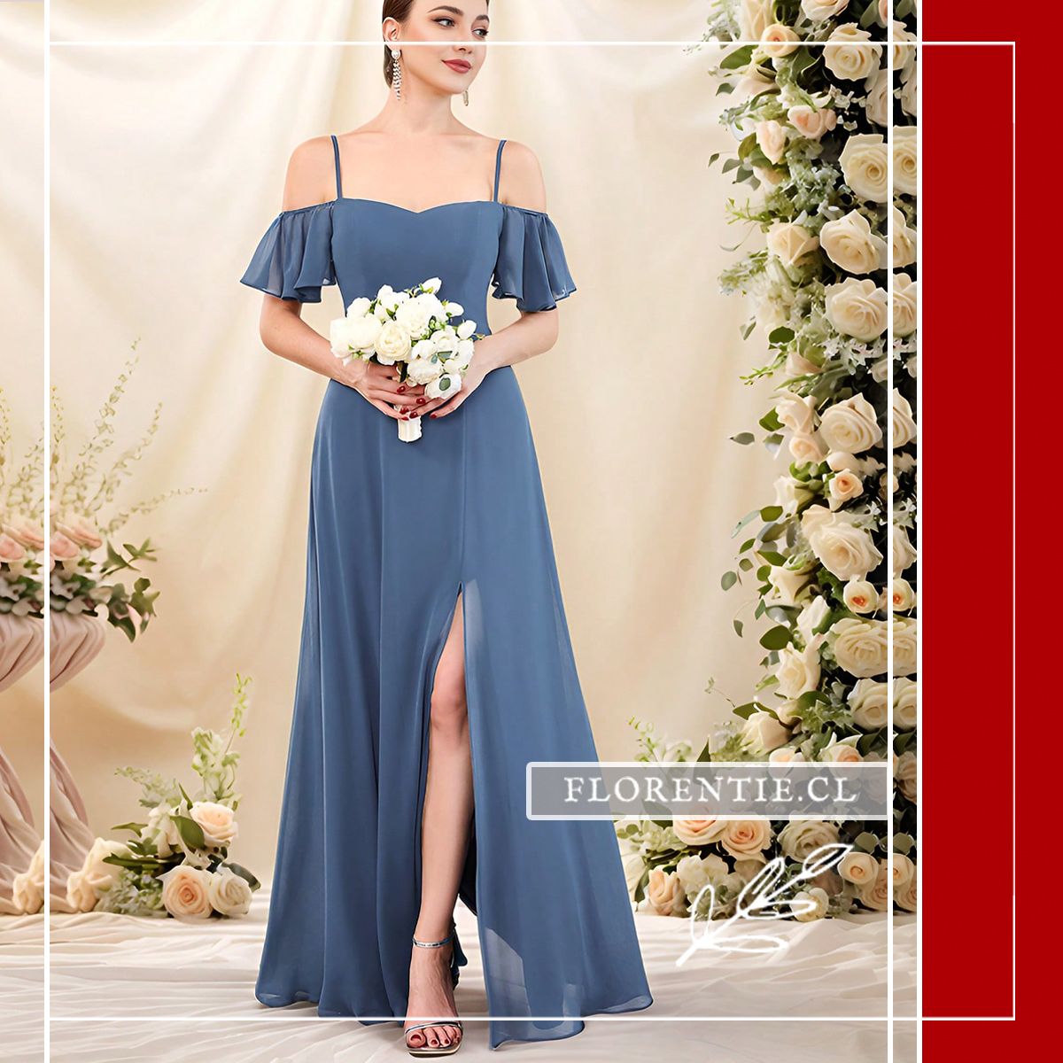 Vestido de Fiesta Gasa Hombros Caídos y Tirantes (Cold Shoulder) - Imagen 7