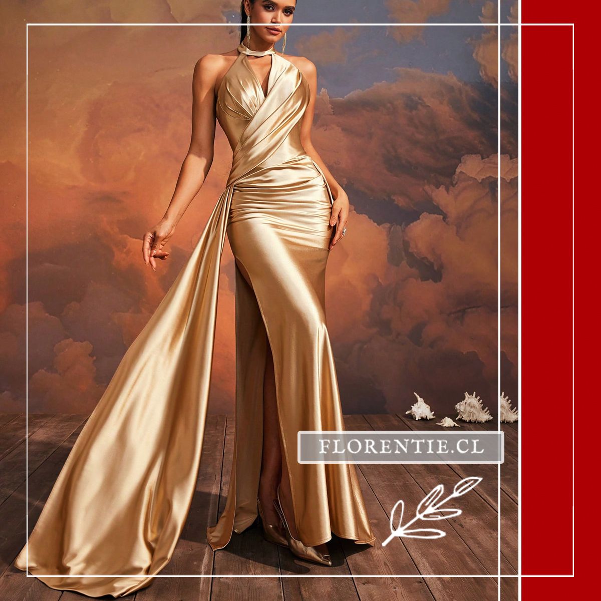 Vestido Dorado Satinado con Drapeado (Edición Gala) - Imagen 8