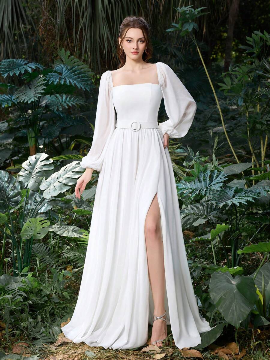 Vestido Novia Civil Francia – Escote Cuadrado y Mangas Abullonadas - Imagen 6