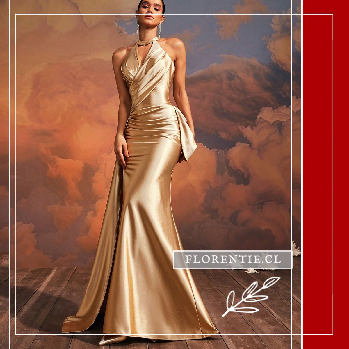 Vestido Dorado Satinado con Drapeado (Edición Gala) - Imagen 5